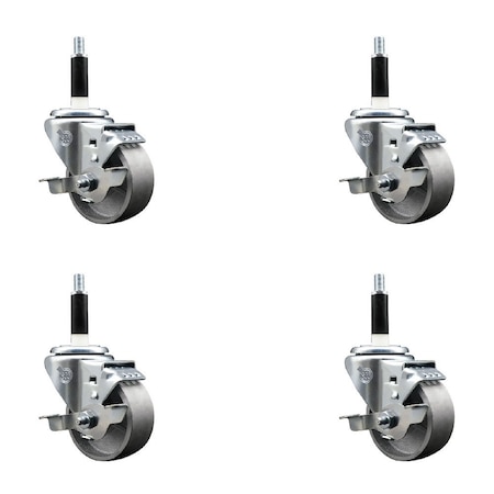 Service Caster 3'' Semi Steel Swivel 7/8'' Expanding Stem Caster Set with Brake, 4PK SCC-EX20S315-SSR-TLB-78-4